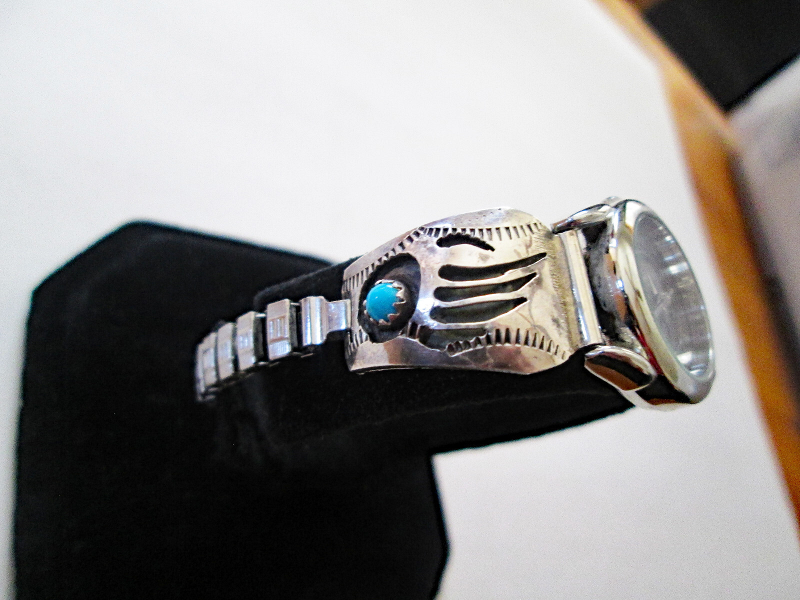 Tino Watch .925 SS Ladies Bear Claw turquoise custom Band Black face Kokopelli