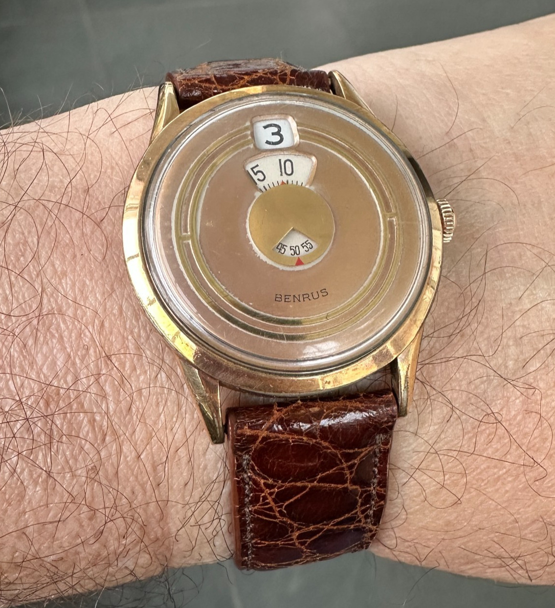 Beautiful BENRUS DIAL-O-RAMA Direct Read w/”Mystic Seconds” c.1957