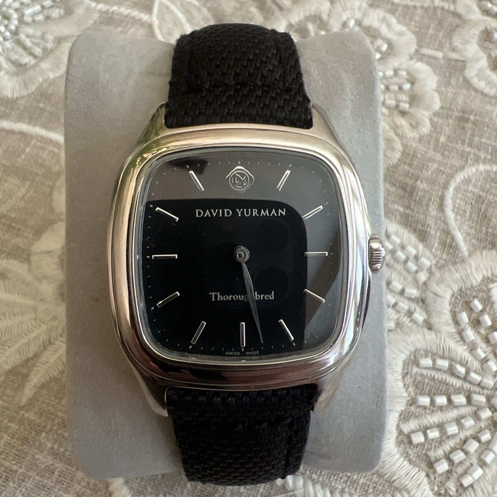 David Yurman Thoroughbred Swiss Quartz Black Dial Square Watch Black Leather 31m