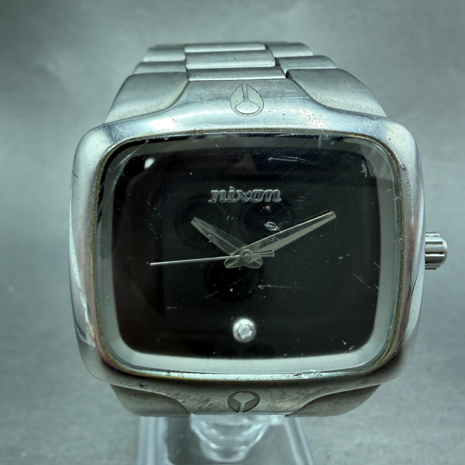 Nixon The Player Watch Men 40mm Black Dial Steel Rectangle New Battery Diamond 2