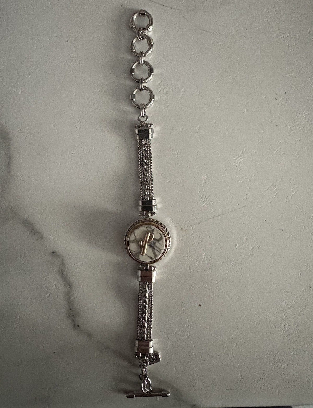 Vintage Ginger Snap Jewelry Adjustable Silver Tone Bracelet + Enamel GS Charm