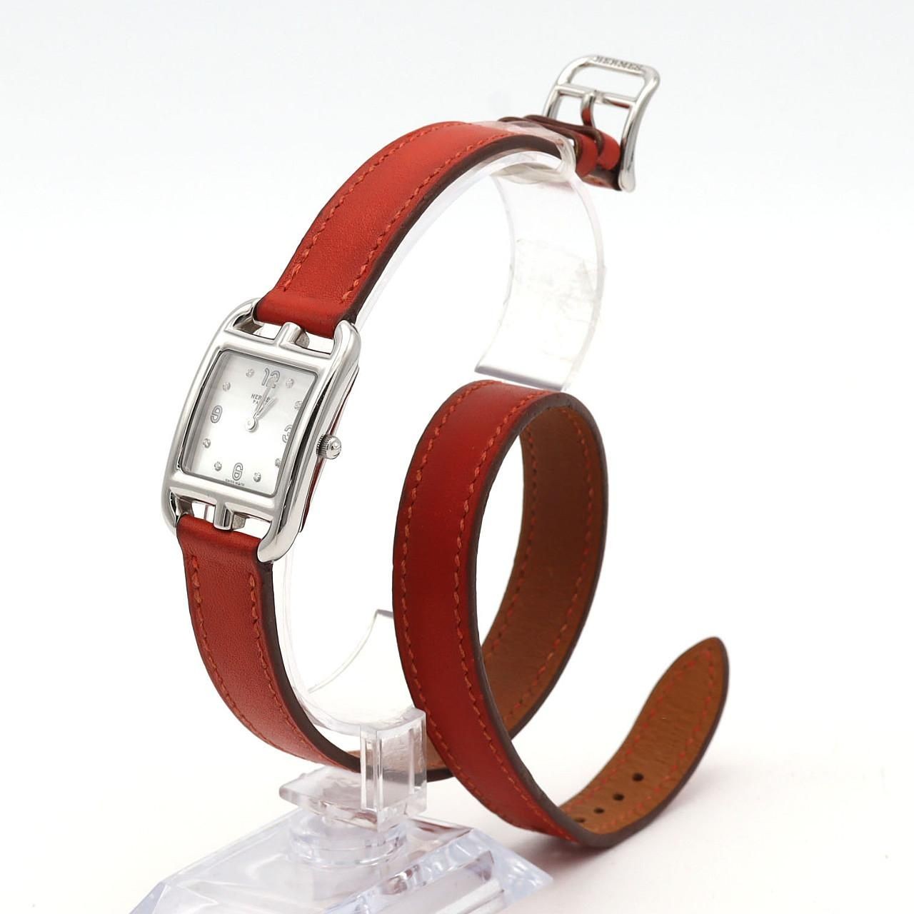 Hermes Watch Quartz Cape Cod Double Tour 8P-Diamond CC1.210 SS Red Strap