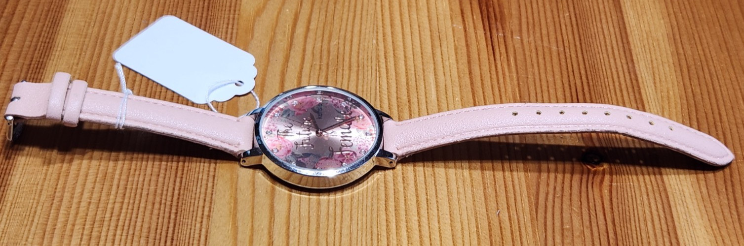 Women’s Watch Rose Gold Pink Leather Floral The Future Is Female Quartz New Batt
