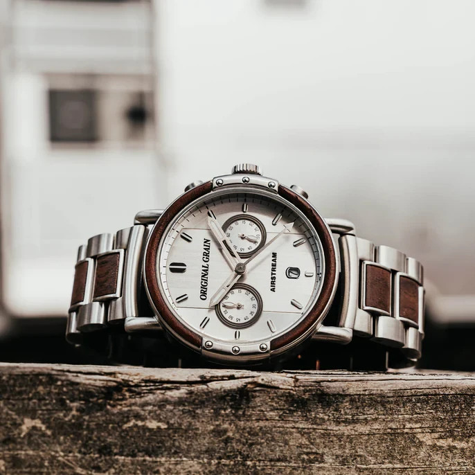 Original Grain Airstream Silver Chrono 44mm MSRP $299 🔥New🔥