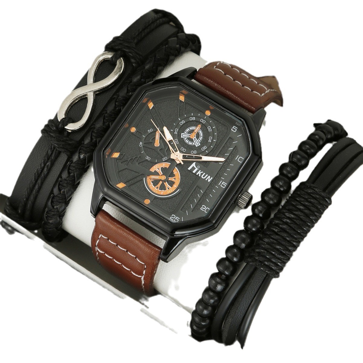 Mens Casual Square Watch Double Layer Case Analog Wristwatch