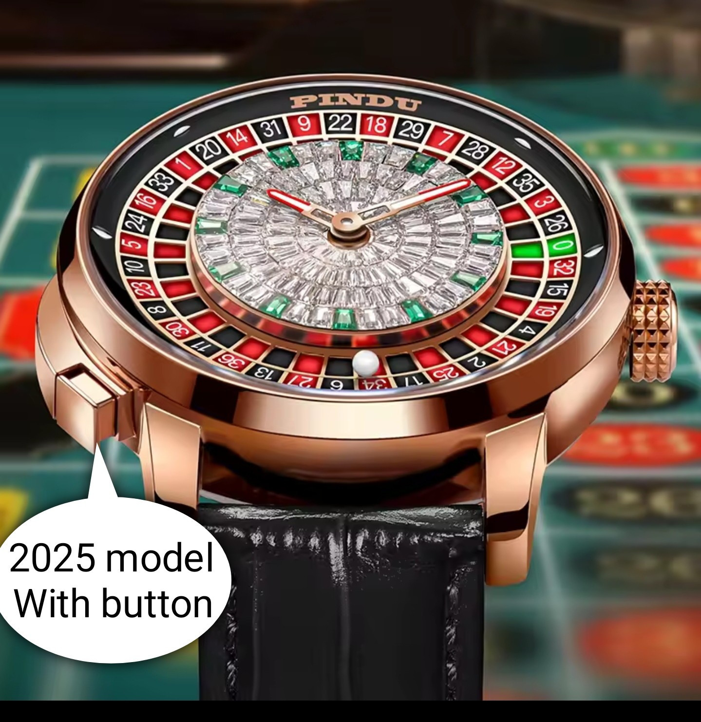 2025 PINDU Luxury Men’s Automatic Watch Casino Roulette With Button