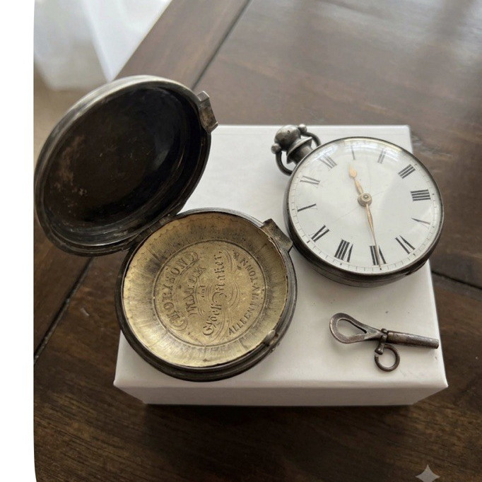 Antique 1800-1899 Silver Full Hunter Pocket Watch, Mechanical, Roman Dial