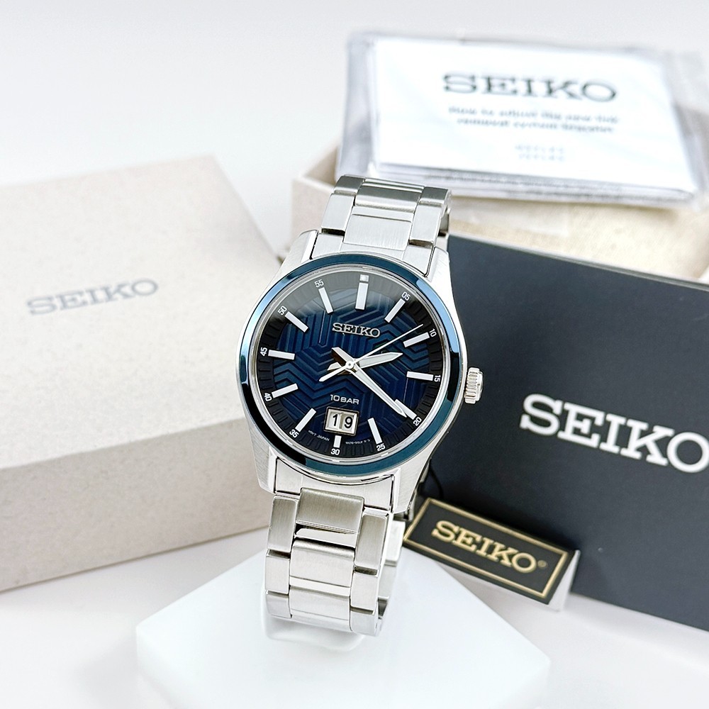 Seiko Essentials Men’s Quartz Blue Dial Stainless Steel Watch SUR559