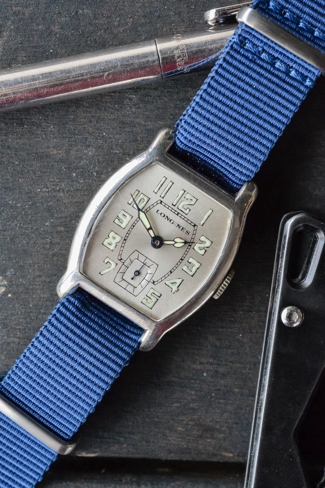 Vintage LONGINES Tonneau “Barrel” Shape Silver Case 1900’s Military Manual Watch