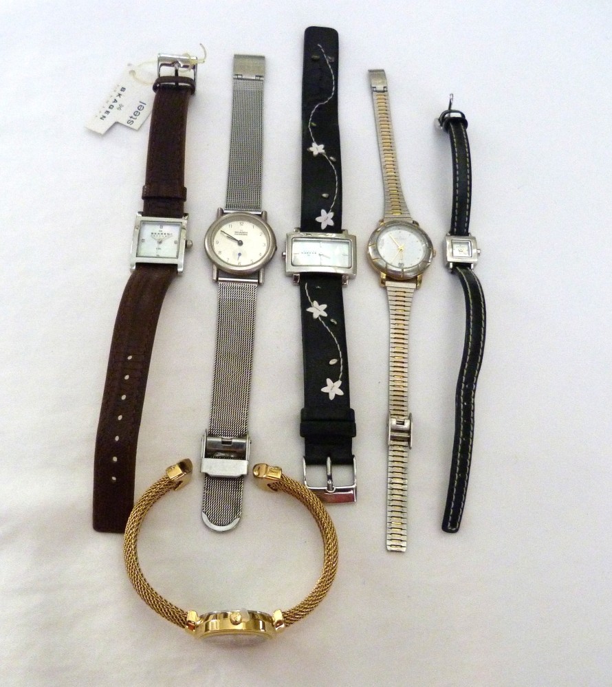 LOT OF *6* SKAGEN DENMARK LEATHER CHAIN MESH BANGLE *1* NEW W/TAG WRIST WATCHES