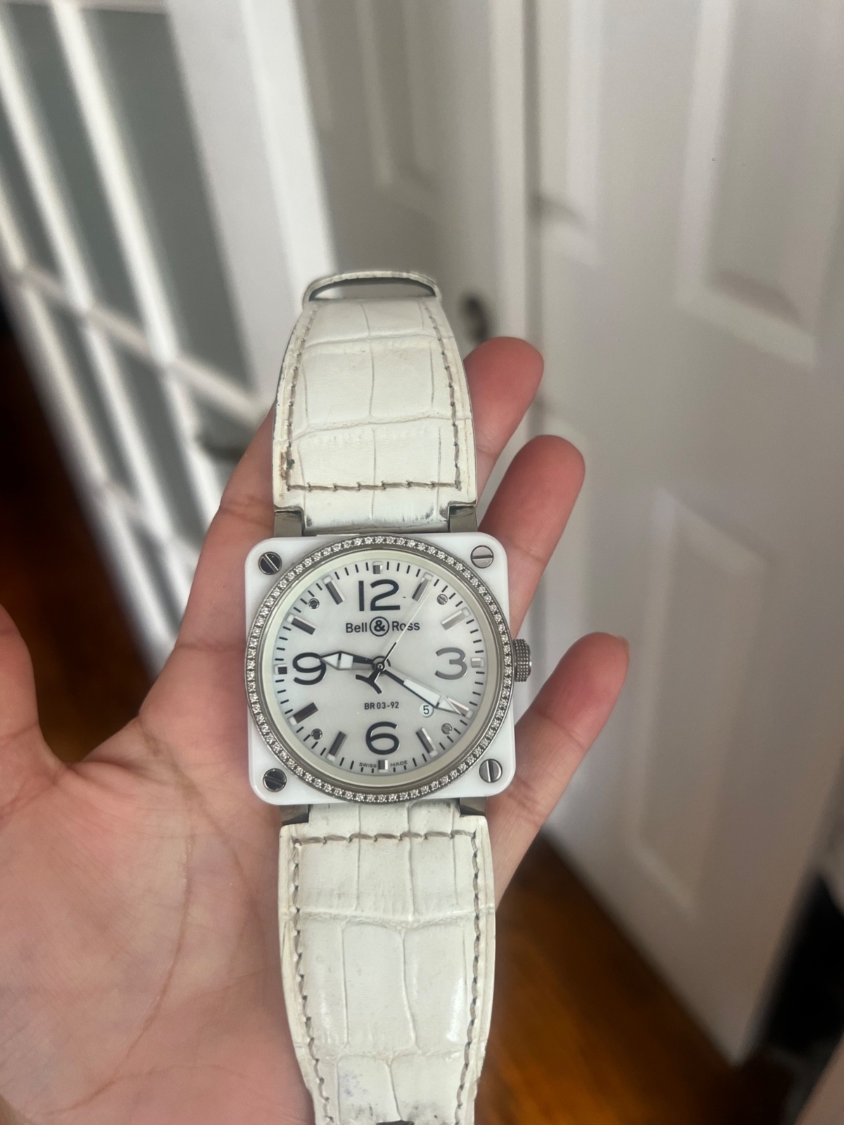 Bell & Ross BR03-92 White Ceramic Diamond Bezel Automatic Watch (BR0392-WH-C-D/S