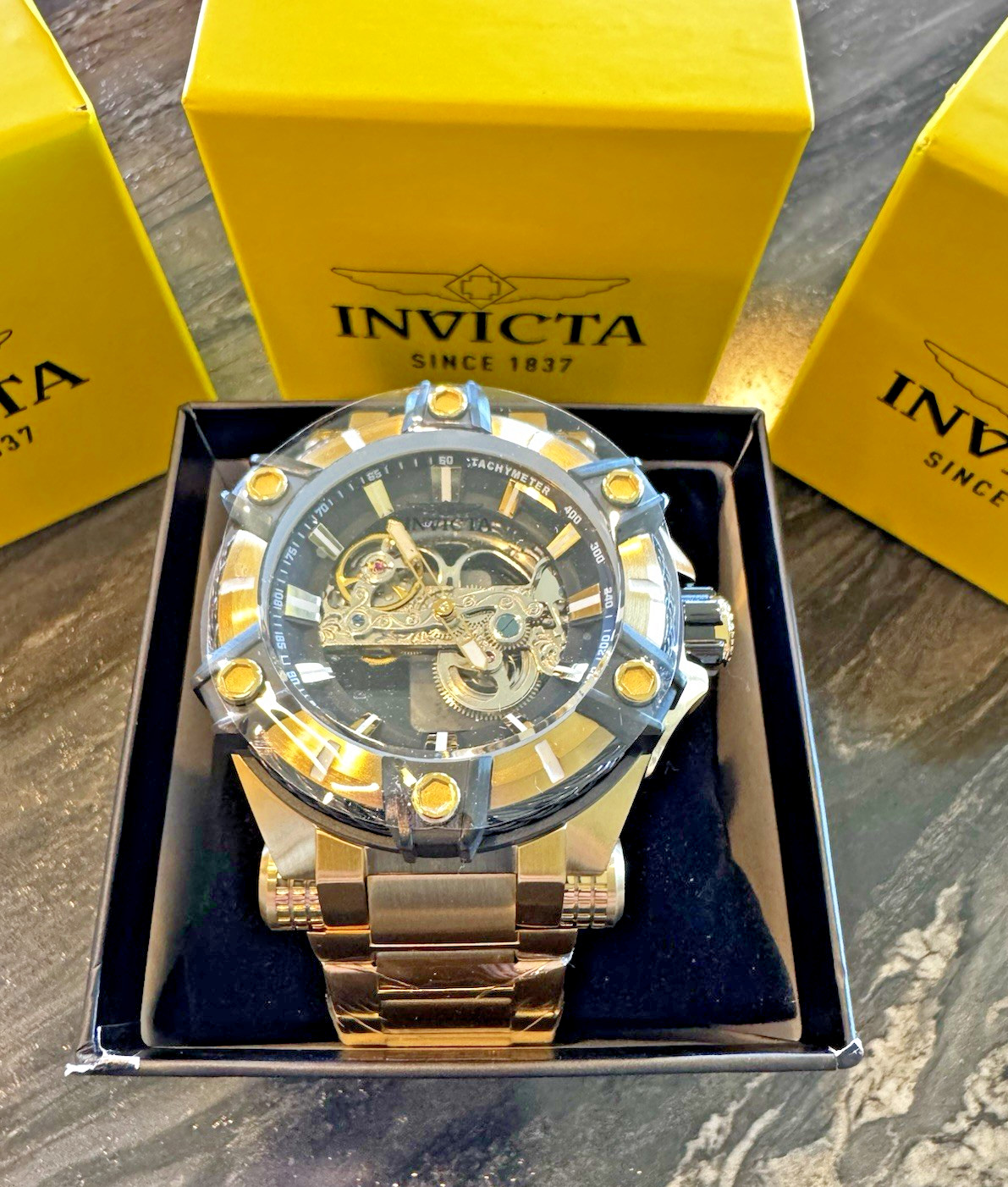 Invicta Bolt Phantom Automatic Men’s Watch w/ Skeleton Dial 52mm Gold/Black New!