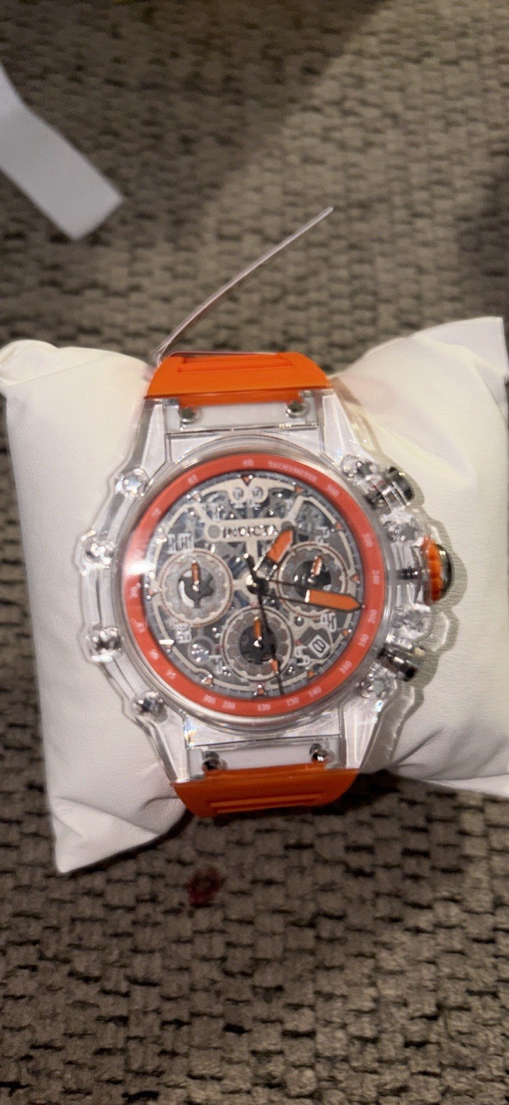 Invicta Bolt Zeus Men’s Quartz Chronograph 200m 52mm Clear Case Orange Strap