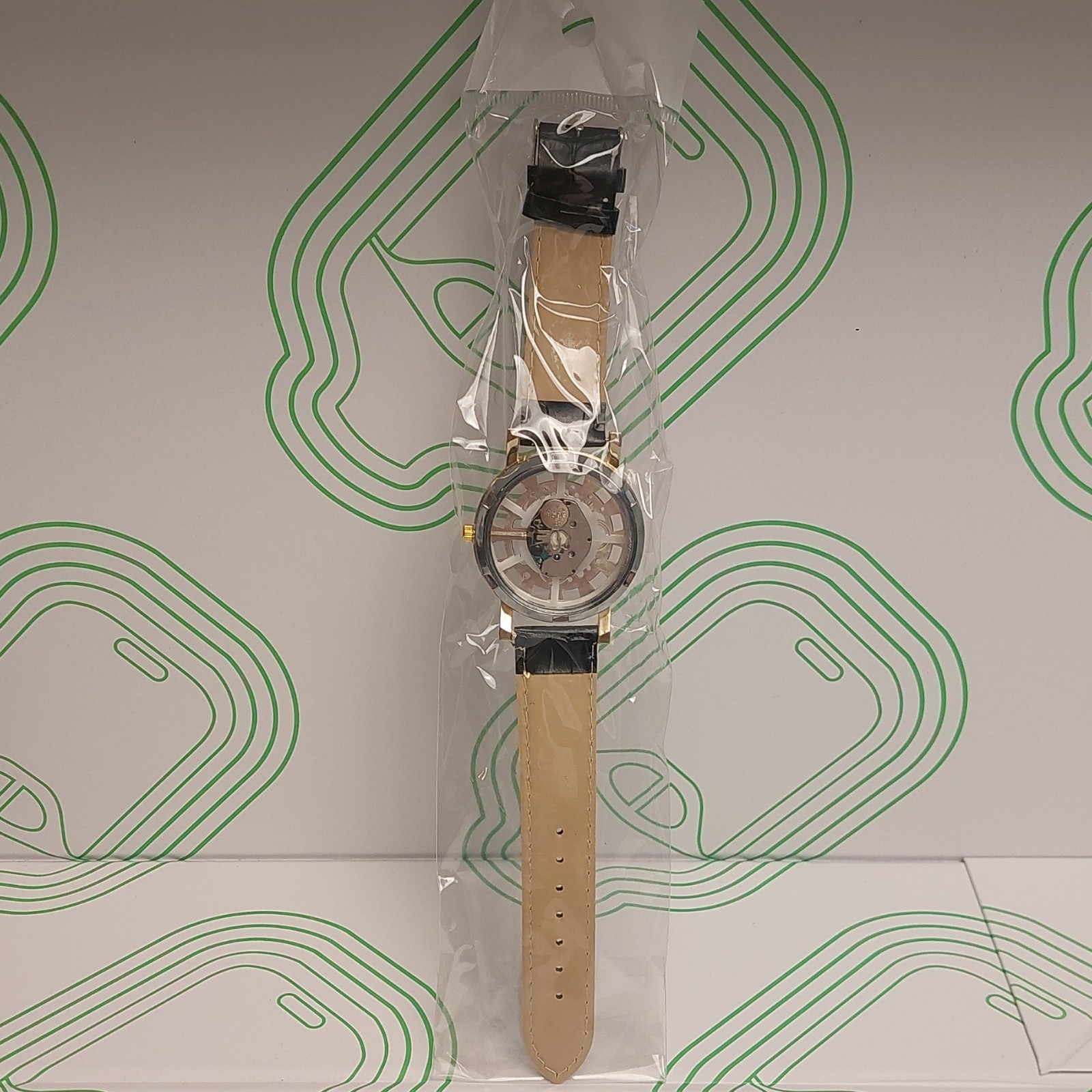 Skeleton Wristwatch: Transparent Case, Faux Leather Band, Cutout Face Unbranded