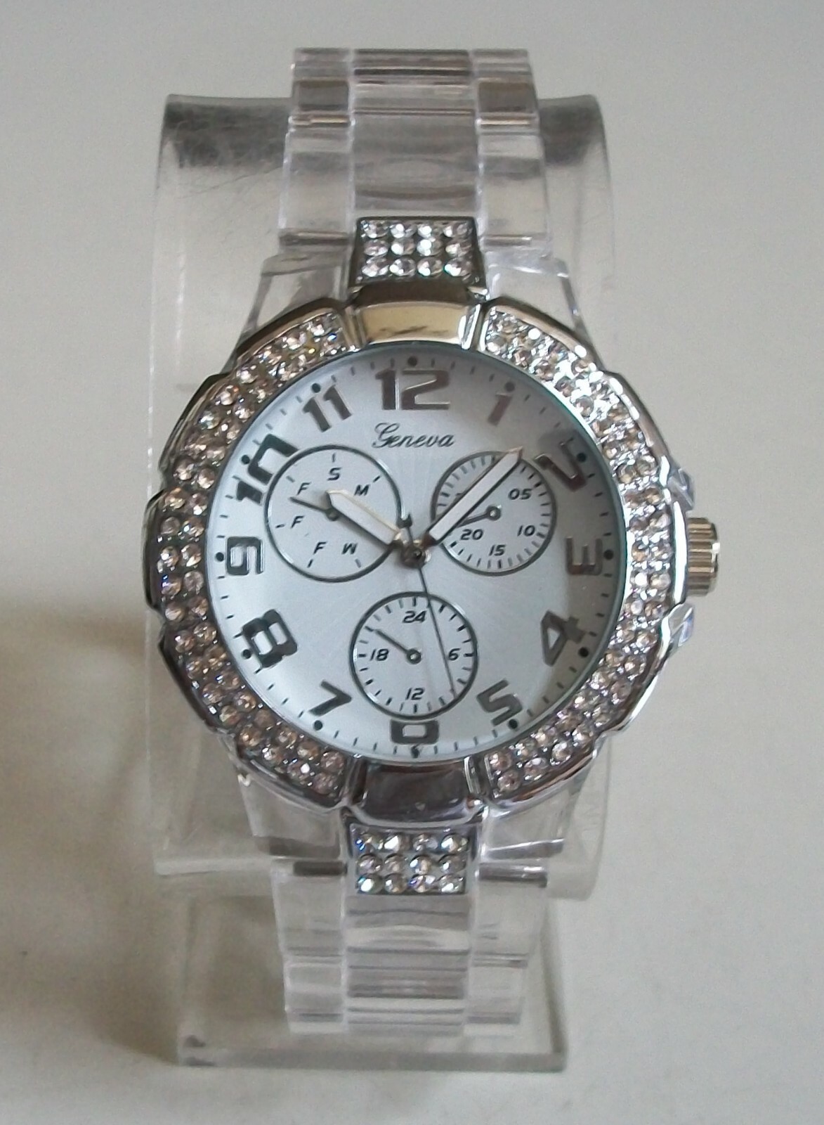 Women’s Number Dial Clear & Silver Finish Stone Boyfriend Fashion Casual Watch