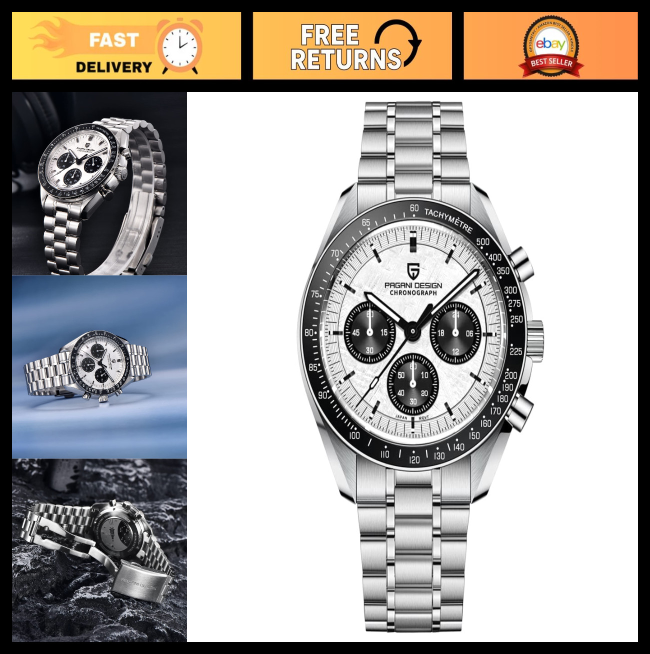 Men’s Waterproof Analog Chronograph Watch | VK63 Quartz Stainless Steel Sport Wa