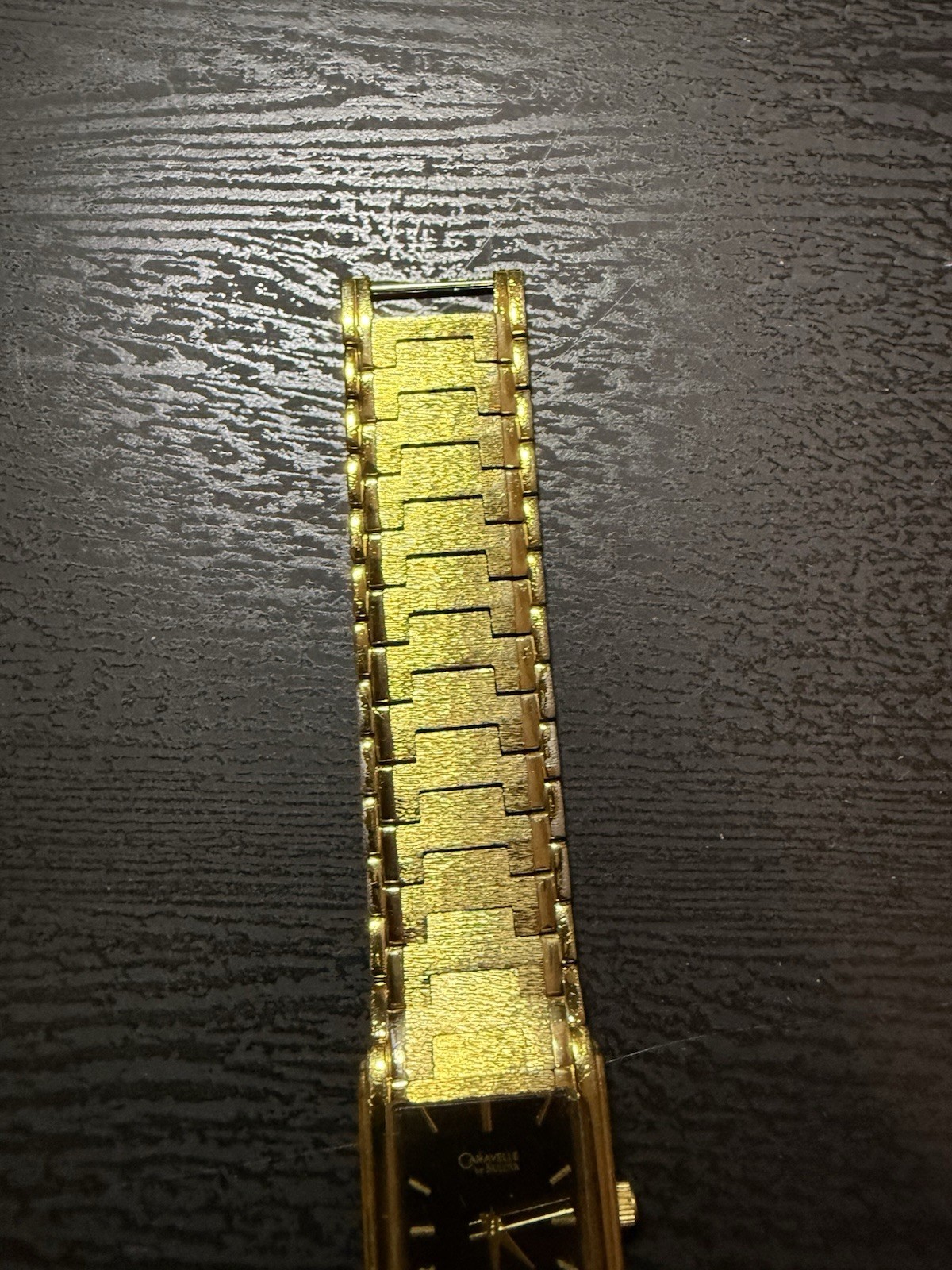 Bulova Caravelle Rectangle Quartz Watch Black Dial Gold Tone Bracelet 22mm
