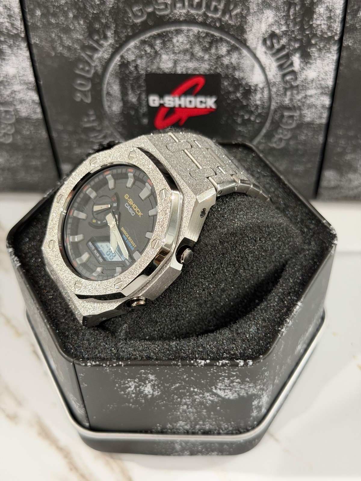 Casio GA-2100 G-Shock Watch – Sandblasted Silver Frosted – Black Dial