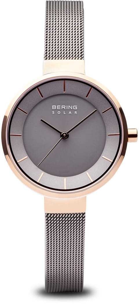 Bering Time Watch – Solar Ladies Pink Case and Grey Mesh Band 14631-369