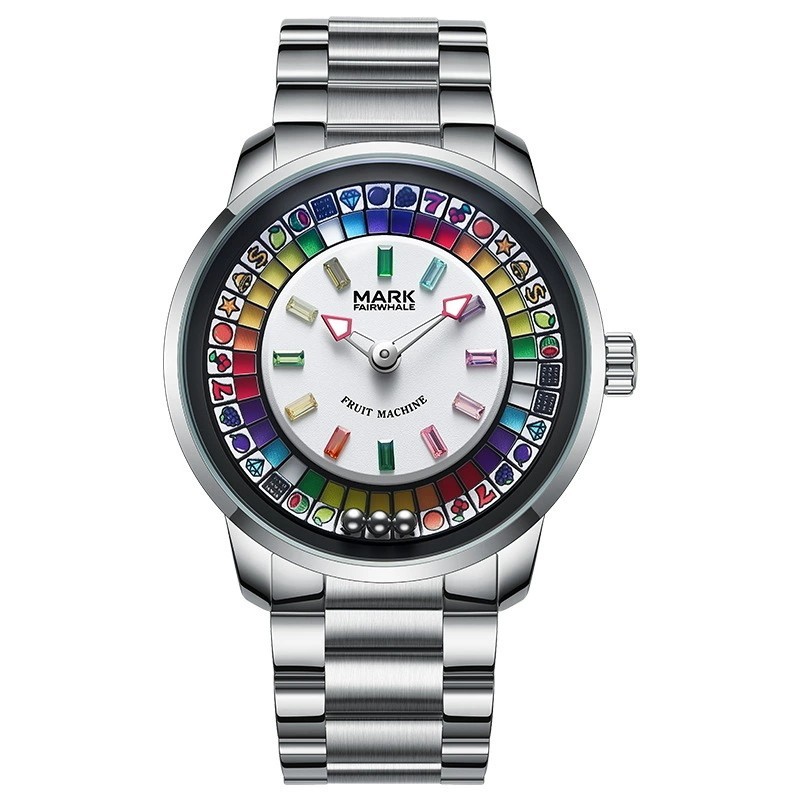 MARK FAIRWHALE Fruit Machine Roulette CZ Dial Casino Luminous Steel Quartz Watch
