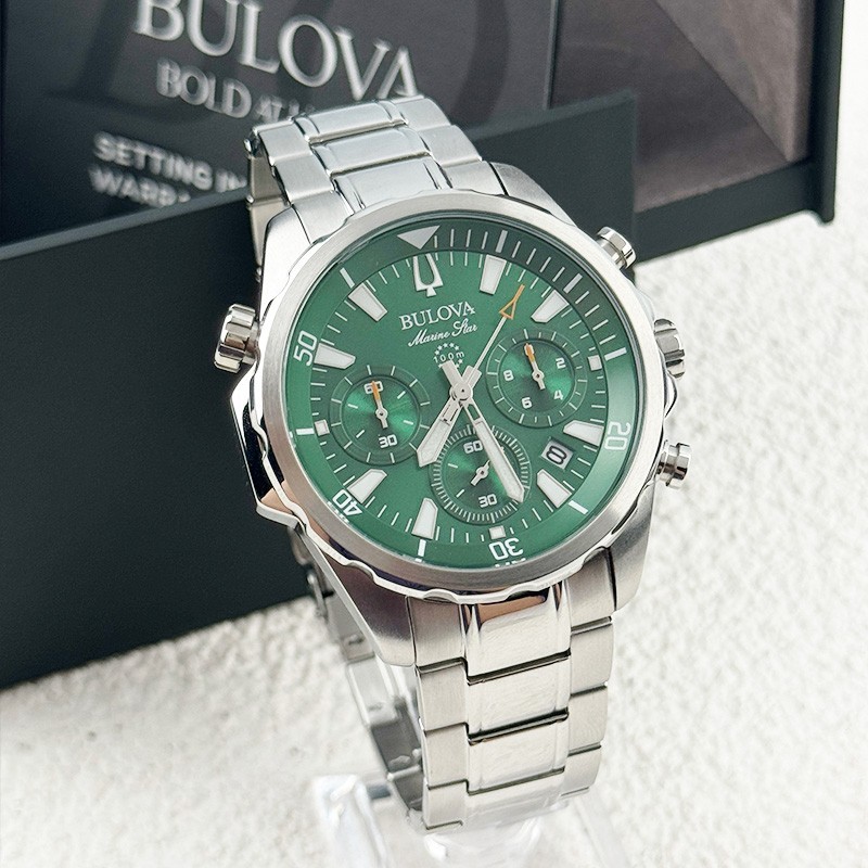 Bulova Marine Star 96B396 Green Dial Chronograph Quartz Men’s Watch 43MM