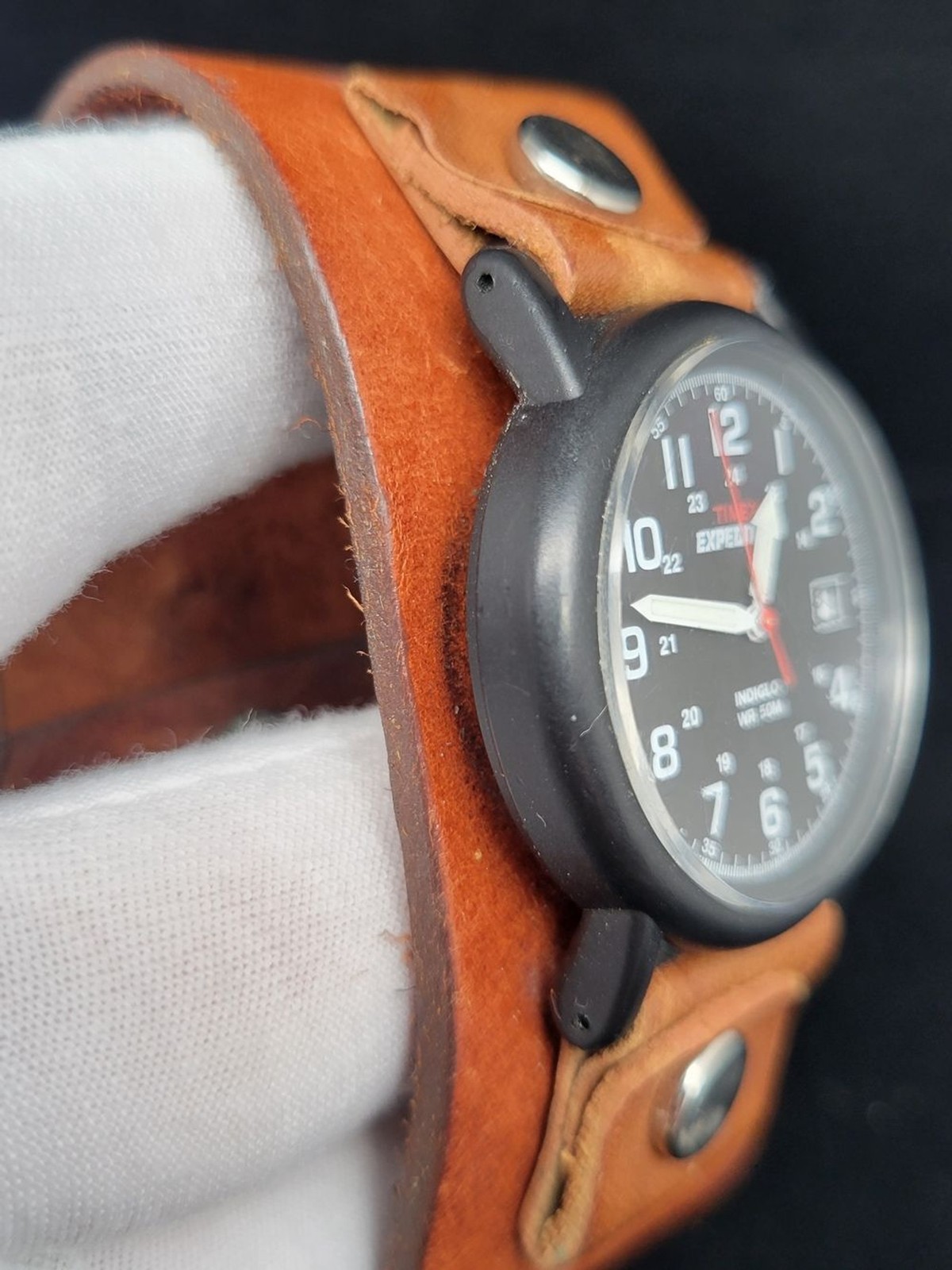 Timex Expedition Men’s Black Dial Watch with Brown Leather Cuff
